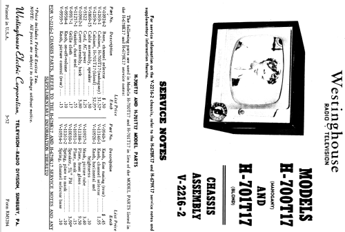H-700T17 Ch= V-2216-2; Westinghouse El. & (ID = 1220300) Televisión