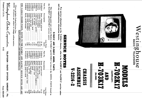 H-703K17 Ch= V-2216-2; Westinghouse El. & (ID = 1220656) Televisore