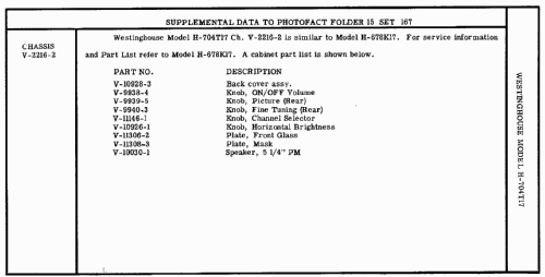 H-704T17 Ch= V-2216-2; Westinghouse El. & (ID = 3105483) Television