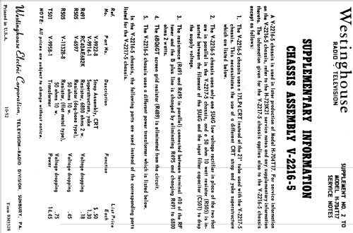 H-704T17 Ch= V-2216-5; Westinghouse El. & (ID = 1221261) Televisión