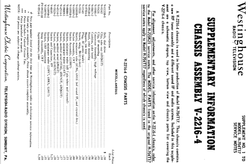 H-710T21 Ch= V-2217-4; Westinghouse El. & (ID = 1220725) Télévision