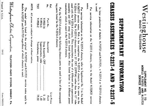H-710T21 Ch= V-2217-5; Westinghouse El. & (ID = 1221305) Télévision
