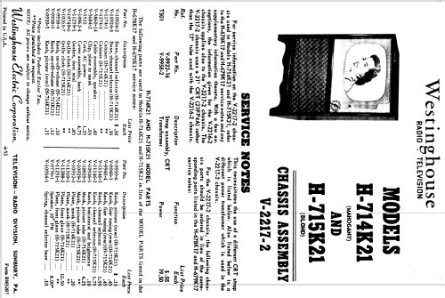 H-715K21 Ch= V-2217-2; Westinghouse El. & (ID = 1209746) Televisión