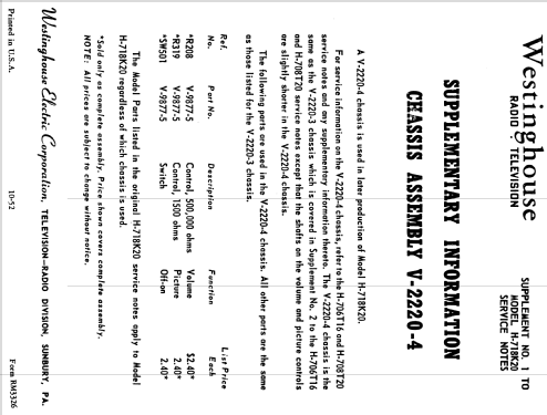 H-718K20 Ch= V-2220-4; Westinghouse El. & (ID = 1222154) Televisión