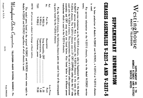 H-721K21 Ch= V-2217-4; Westinghouse El. & (ID = 1222854) Televisión