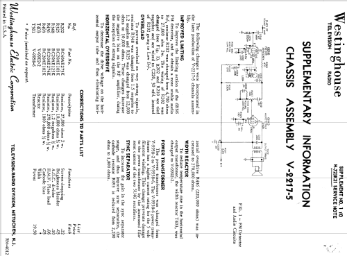 H-723K21 Ch= V-2217-5; Westinghouse El. & (ID = 1221300) Televisión