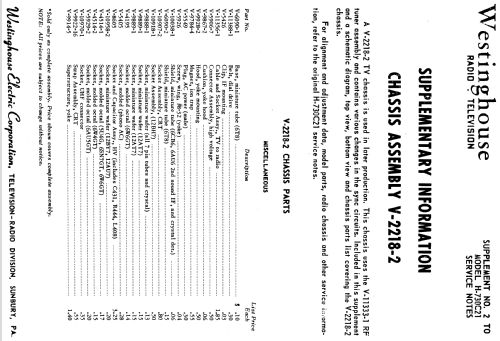 H-730C21 Ch= V-2218-11 V-2180-9; Westinghouse El. & (ID = 1223960) TV Radio