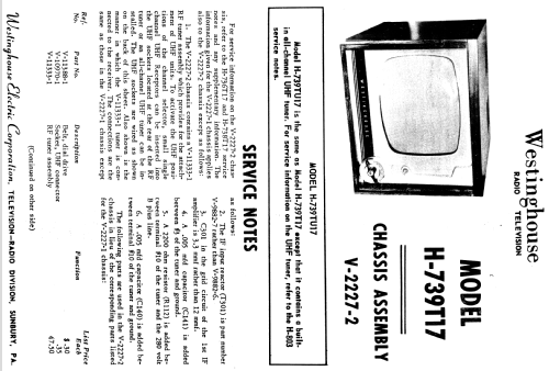 H-739T17 Ch= V-2227-2; Westinghouse El. & (ID = 1222975) Télévision