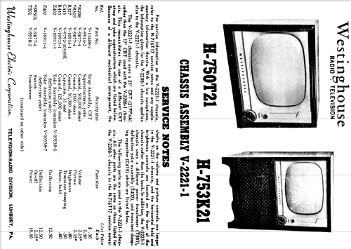 H-750T21 Ch= V-2221-1; Westinghouse El. & (ID = 1223621) Television