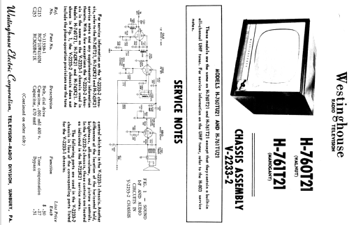 H-761TU21 Ch= V-2233-2; Westinghouse El. & (ID = 1226657) Televisión