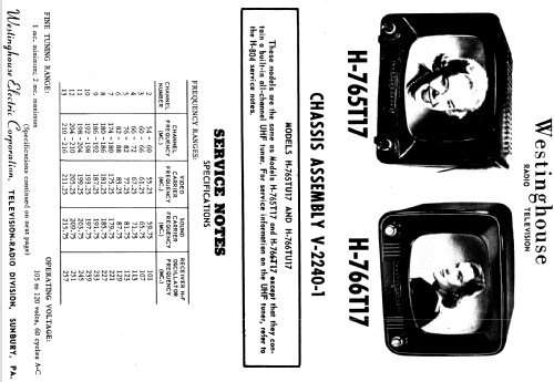 H-765TU17 Ch= V-2240-1; Westinghouse El. & (ID = 1230260) Television