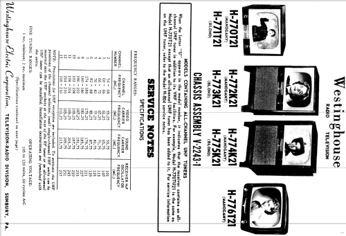 H-773K21 Ch= V-2243-1; Westinghouse El. & (ID = 1231036) Television