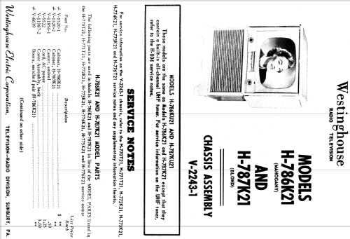 H-786KU21 Ch= V-2273-122; Westinghouse El. & (ID = 1260899) Télévision