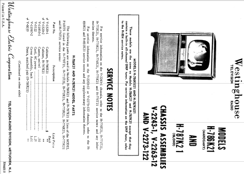 H-787KU21 Ch= V-2243-1; Westinghouse El. & (ID = 1264189) Televisión