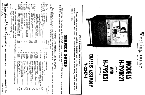 H-791K21 Ch= V-2247-1; Westinghouse El. & (ID = 1241987) Television