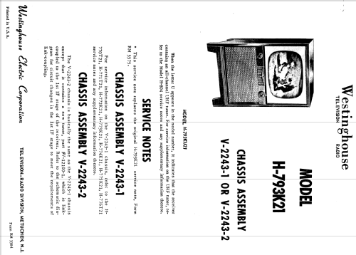 H-793KU21 Ch= V-2243-2; Westinghouse El. & (ID = 1265456) Télévision