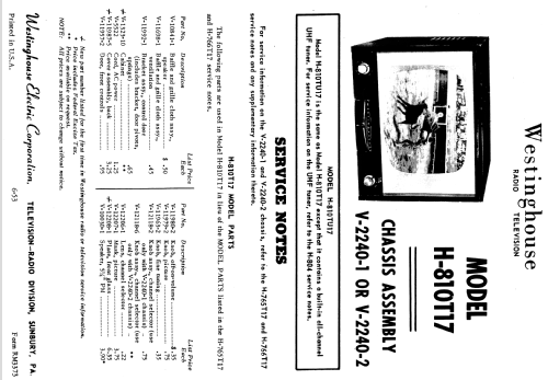 H-811TU17 Ch= V-2240-1; Westinghouse El. & (ID = 1269876) Televisión