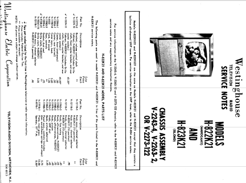 H-822KU21 Ch= V-2273-122; Westinghouse El. & (ID = 1262534) Télévision