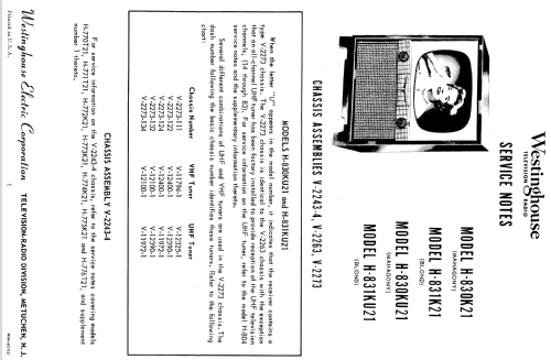 H-828TU21 Ch= V-2273-122; Westinghouse El. & (ID = 1272007) Télévision