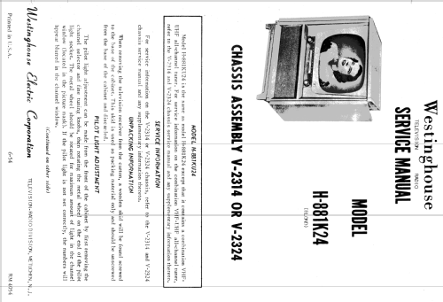 H-881K24 Ch= V-2314; Westinghouse El. & (ID = 1341260) Television