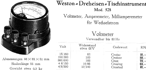 A.C. Voltmeter 528; Weston Electrical (ID = 815935) Equipment