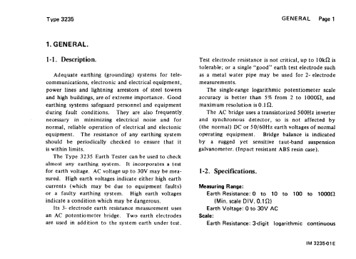 Earth Resistance Tester 3235; Yokogawa Electric Co (ID = 2897613) Equipment