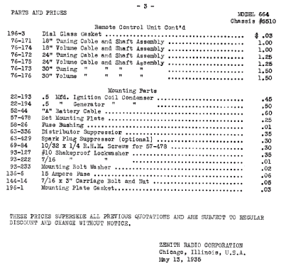 664 Ch=5510; Zenith Radio Corp.; (ID = 311424) Car Radio