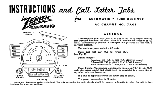 7S558 Chassis 7A02; Zenith Radio Corp.; (ID = 3204633) Radio