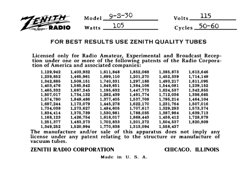 9S30 Ch= 5903; Zenith Radio Corp.; (ID = 3119522) Radio