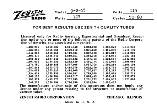 9S55 Ch= 5903; Zenith Radio Corp.; (ID = 3119527) Radio