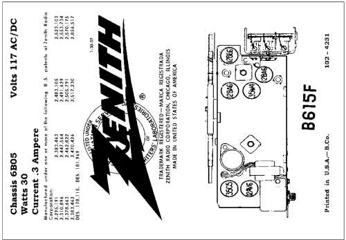 B615F 'The Cotillion' Ch= 6B05; Zenith Radio Corp.; (ID = 3030905) Radio