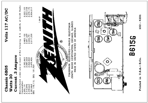 B615G 'The Cotillion' Ch= 6B05; Zenith Radio Corp.; (ID = 3030906) Radio