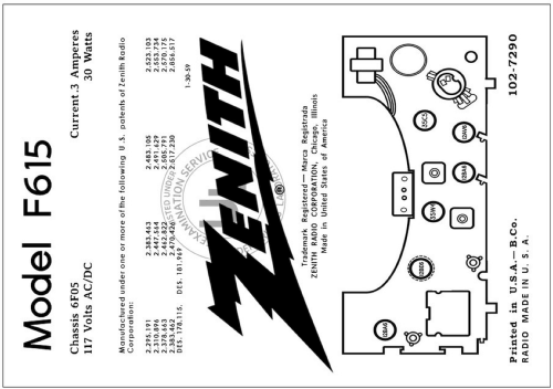 F615B Ch= 6F05; Zenith Radio Corp.; (ID = 3045879) Radio