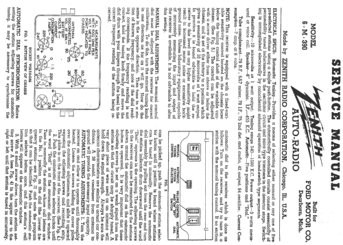 6M390 Ford ; Zenith Radio Corp.; (ID = 312672) Car Radio