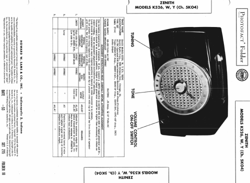 K526W Ch= 5K04; Zenith Radio Corp.; (ID = 985099) Radio