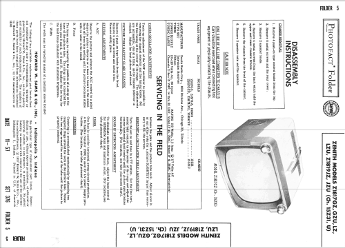 Z1817GZU Ch= 15Z31U; Zenith Radio Corp.; (ID = 2461661) Television