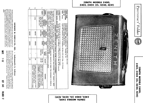 Z400B Carnival Ch= 4Z40; Zenith Radio Corp.; (ID = 506229) Radio