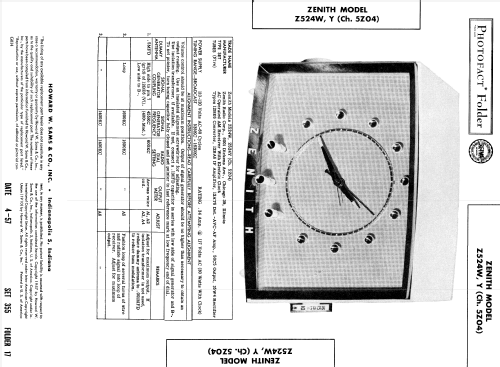 Z524W Ch= 5Z04; Zenith Radio Corp.; (ID = 1850393) Radio