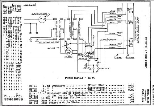 Power Supply ZE80; Zenith Radio Corp.; (ID = 342070) Power-S