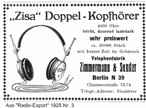 Doppelkopfhörer ZISA; Zimmermann & Sander; (ID = 2429467) Parleur