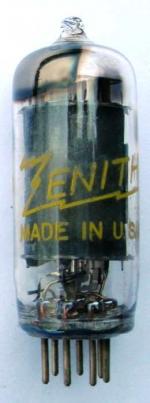 A US made Zenith 12BD6 valve which has printed on it 'Replace only with a genuine Zenith tube 2801-04'.